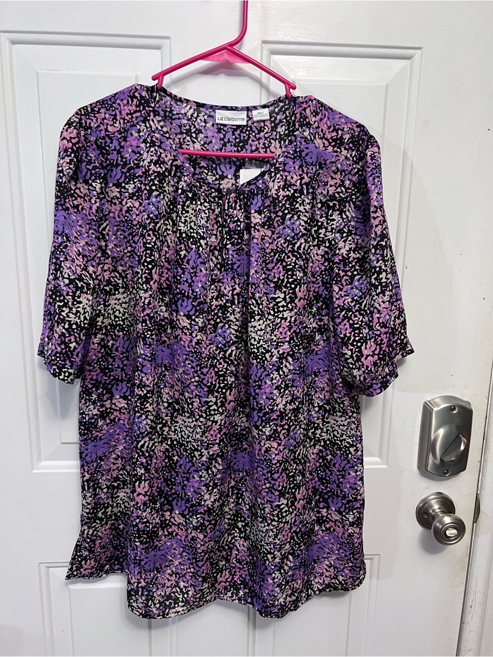 Liz Claiborne Black and Purple Floral-Pattern Blouse